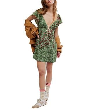 Free People Backroads Floral Flutter Sleeve Mini Sundress - Green