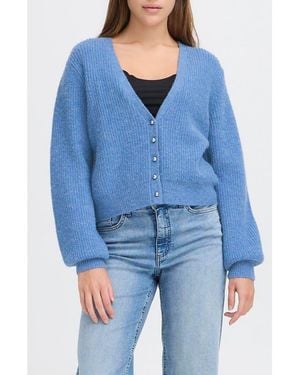 Ichi V-Neck Crop Cardigan - Blue