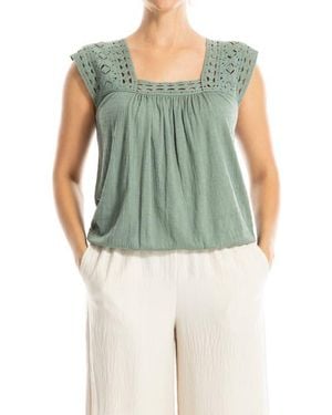 Max Studio Open Stitch Square Neck Top - Green