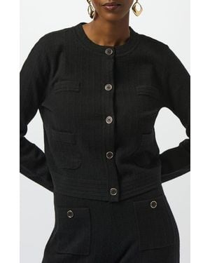 Joseph Ribkoff Crewneck Button Front Knit Jacket - Black
