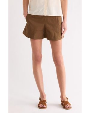 Theory High Waist Flat Front Shorts - Brown