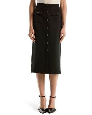 Laundry by Shelli Segal Button Front Midi Skirt - Black