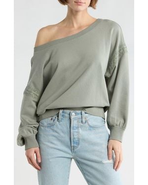 Abound Lace Trim One-Shoulder Sweatshirt - Gray