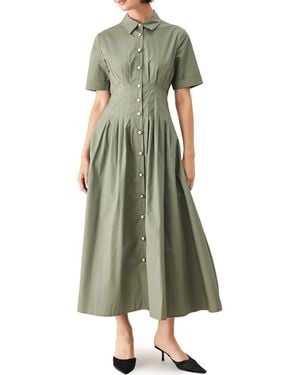 FREEMARKET Pleated Cotton Shirtdress - Green