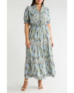 Max Studio Short Sleeve Tiered Maxi Dress - Green