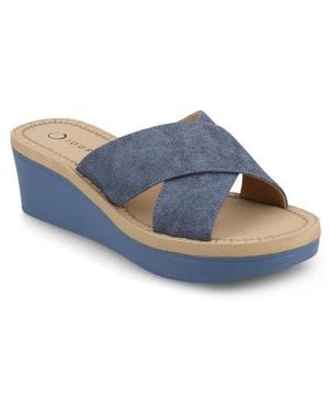Journee Collection Biara Platform Wedge Sandal - Blue