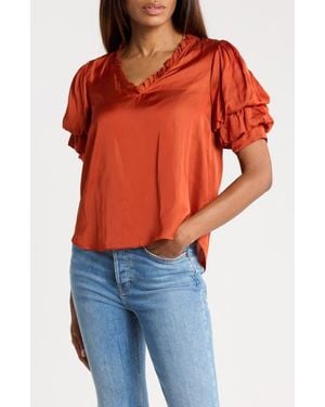Joie Ruffle V-Neck Blouse - Orange