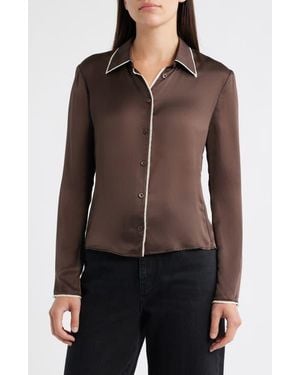 FRAME The Slim Essential Silk Shirt - Brown
