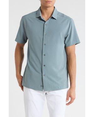 Greg Norman Seersucker Short Sleeve Button-Up Shirt - Blue