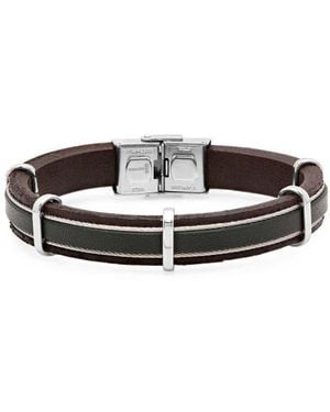 Steeltime Leather & Stainless Steel Cable Bracelet - Black