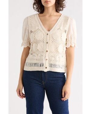 Forgotten Grace Cotton Eyelet Puff Sleeve Crochet Top - Natural