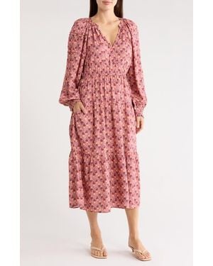 AREA STARS Floral Long Sleeve Maxi Dress - Red