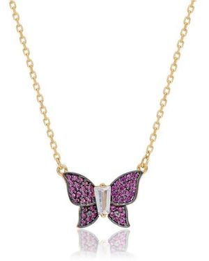 Suzy Levian Cubic Zirconia Butterfly Pavé Pendant Necklace - Pink