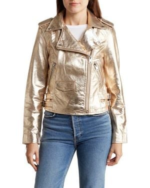 Walter Baker Liz Metallic Leather Crop Moto Jacket - Blue
