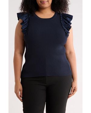 Tahari Ruffle Sleeve Rib Sweater Tank - Blue