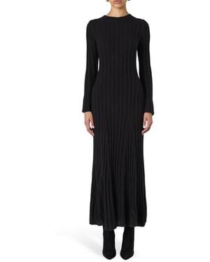 French Connection Long Sleeve Rib Maxi Sweater Dress - Black