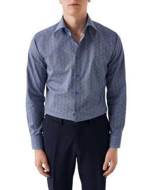 Eton Slim Fit Micro Paisley Cotton Twill Dress Shirt - Blue