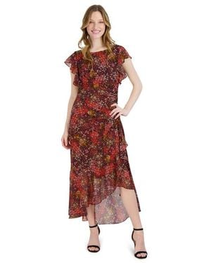 Julia Jordan Flutter Sleeve Ruched Dress - Red