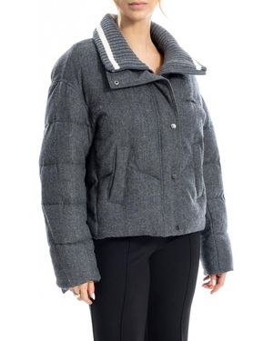 Max Studio Rib Trim Crop Puffer Jacket - Gray