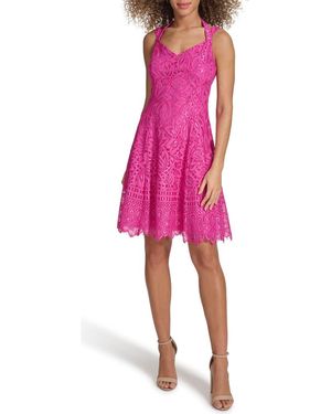 Kensie Corded Lace Halter Cocktail Minidress - Pink