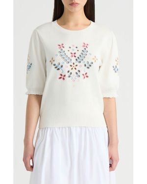 NVLT Eyelet Embroidered Sweater - White