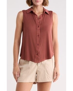 Bella Dahl Mixed Sleeveless Button Down Shirt - Red