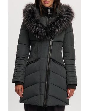Noize Gigi Vegan Faux Fur Trim Quilted Parka - Black