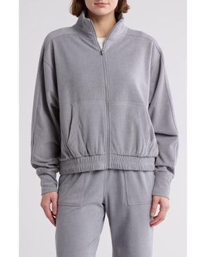 90 Degrees Marled Pique Muse Zip Jacket - Gray