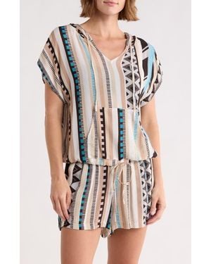 Elan Kanga Drawstring Hem Cover-Up Hoodie - Multicolor