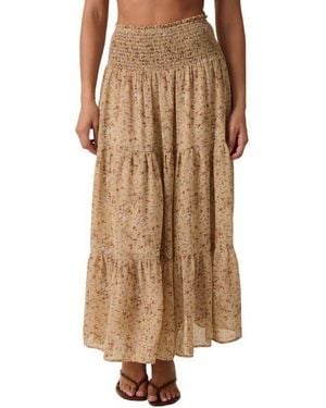Wishlist Floral Smocked Waist Tiered Midi Skirt - Natural