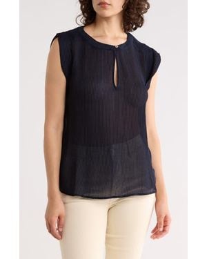 Tahari Cap Sleeve Shirred Top - Blue