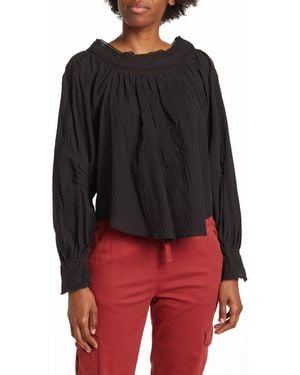 Forgotten Grace Embroidered Peasant Square Neck Top - Black