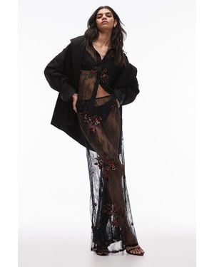TOPSHOP Embellished Lace Maxi Skirt - Black