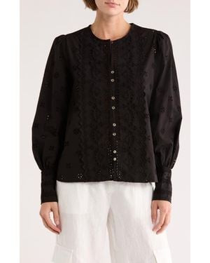 INDUSTRY REPUBLIC CLOTHING Long Sleeve Embroidered Eyelet Shirt - Black