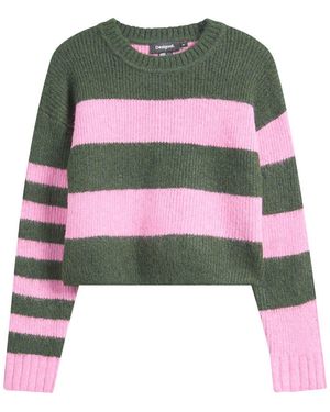 Desigual Stripe Flat Knit Thick Gauge Sweater - Gray