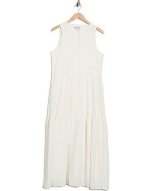 DKNY Sleeveless Tiered Linen Blend Maxi Dress - White