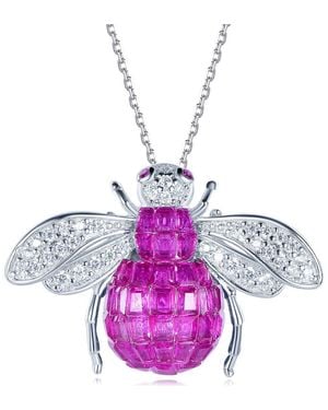 Suzy Levian Cubic Zirconia Bumblebee Pendant Necklace - Pink