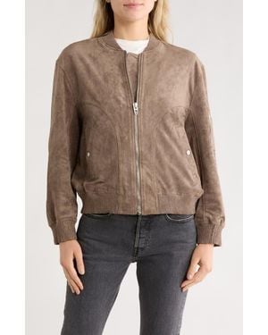 Blank NYC Faux Suede Bomber Jacket - Brown