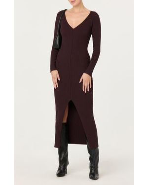 Astr Glenda Long Sleeve Rib Sweater Dress - Brown