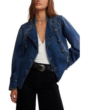 Free People Imogene Double Breasted Denim Jacket - Blue
