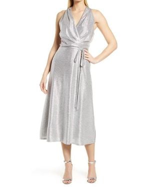Julia Jordan Donna Ricco Halter Neck Metallic Faux Wrap Dress
