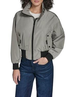 KARL LAGERFELD Logo Collar Bomber Jacket - Gray