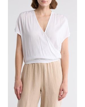 Elan Surplice Neck Cover-Up Crop Top - White