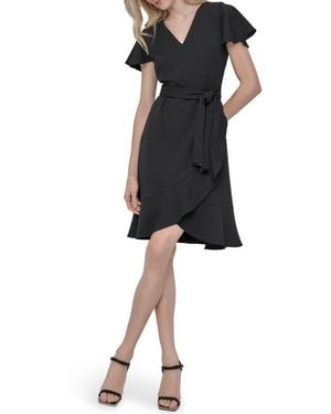DKNY Short Sleeve Tulip Hem Fit & Flare Dress - Black
