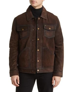 Frye Leather Trucker Jacket - Brown