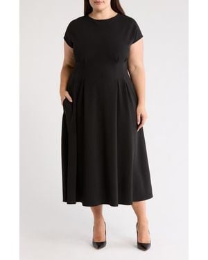 Nordstrom Rack Pleated Cap Sleeve Midi Dress - Black