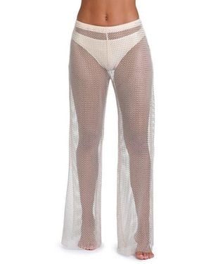 L'Agence Noemi Wide Leg Mesh Cover-Up Pants - Gray