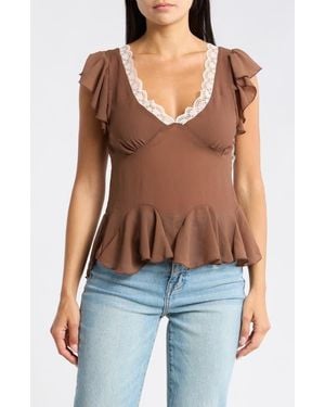 Vigoss Ruffle Sleeve Peplum Top - Blue