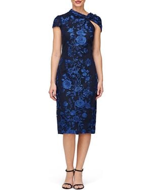 JS Collections Everleigh Floral Embroidered Cocktail Dress - Blue