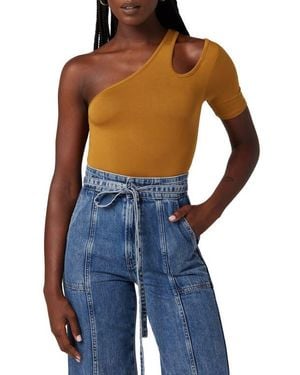 Hudson Jeans Asymmetric Cutout One-Shoulder Bodysuit - Blue